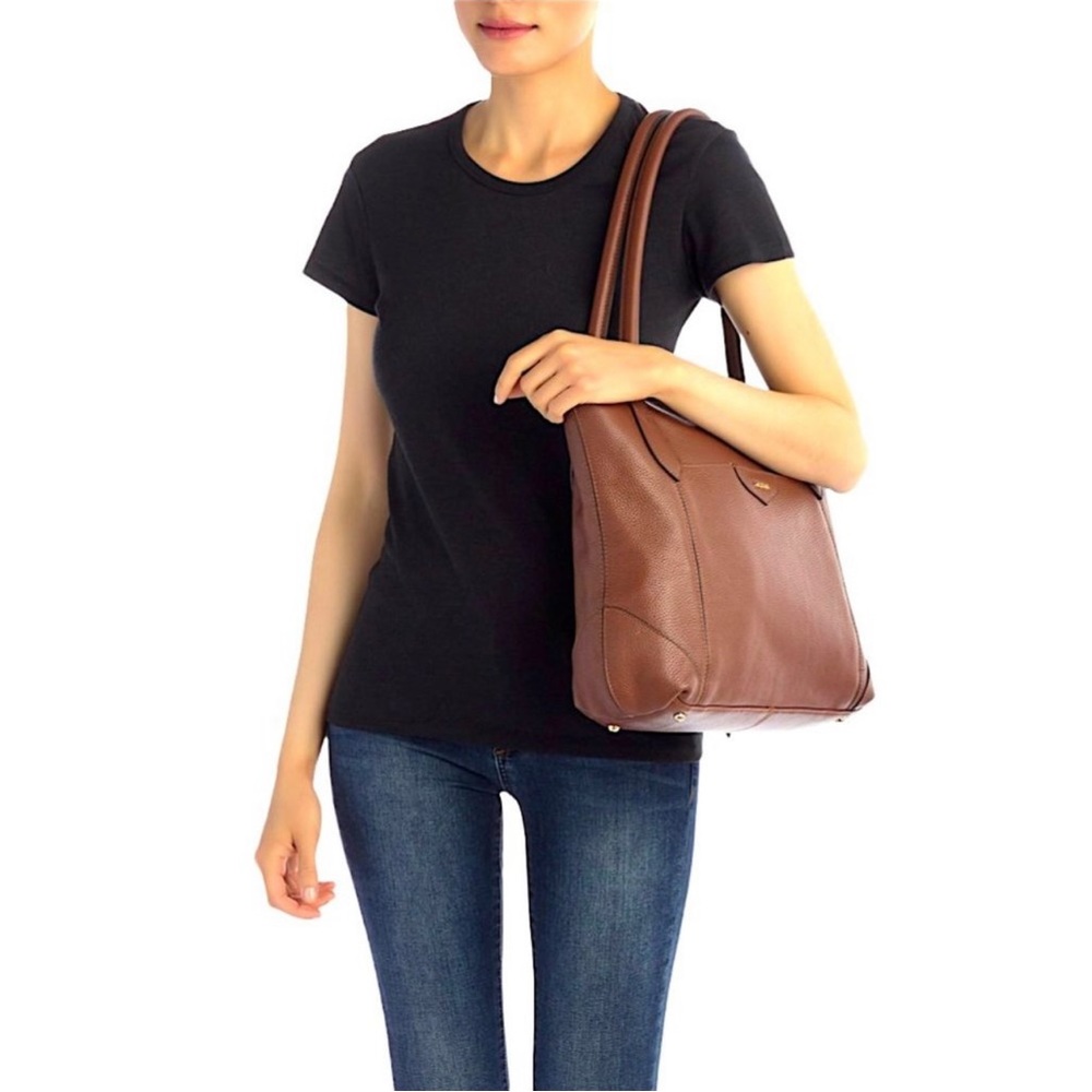 Lodis Siera Chestnut Pebbled Leather Travel Tote Gem